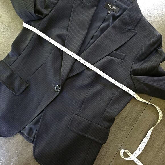 Talbots Black Wool Blend Pinstripe Blazer Jacket Size 12 PETITES Career Classic - Picture 3 of 7